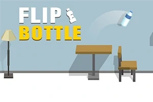 Vesipullo lentää huoneessa, jossa on lamppu, pöytä ja tuoli vaaleansinistä seinää vasten, ja tekstinä FLIP BOTTLE