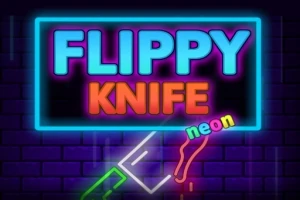 Neonvaloilla koristeltu kyltti, jossa lukee FLIPPY KNIFE ja kuvassa on myös neonvärinen veitsi