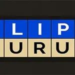 Ruutu, jossa on kaksi riviä kirjaimia; yläosassa sinisellä pohjalla lukee FLIP ja alaosassa vaalealla pohjalla lukee ZURU