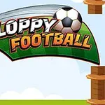 Jalkapallon muotoinen logo, jossa lukee Floppy Football, sinistä taivasta ja pilareita vasten