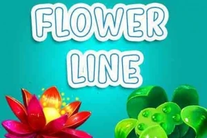 Tekstissä lukee Flower Line, ja sen alla on värikkäitä kukkakuvioita turkoosilla taustalla