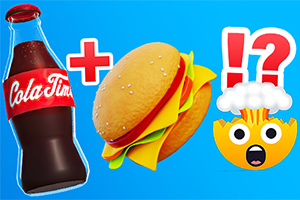 Colapullo, hampurilainen ja hämmästynyt emoji sinisellä taustalla