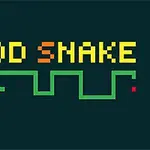 Vihreä, mutkitteleva viiva mustalla pohjalla, yläpuolella värikäs teksti FOOD SNAKE