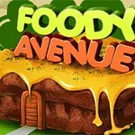 Puumainen talo, jonka päällä on juustomainen päällinen ja teksti Foody Avenue taustalla vihreitä puita