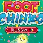 Värikäs teksti Foot Chinko Russia 18 vihreällä taustalla, ympärillä konfettia ja jalkapallo alareunassa