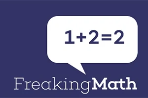 Puhekupla, jossa on virheellinen matemaattinen yhtälö 1+2=2 ja teksti Freaking Math tummansinisellä taustalla