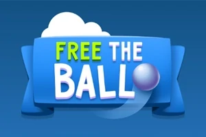Sinisellä taustalla on lila teksti Free The Ball valkean pallon kanssa