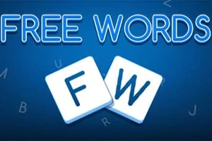 Sinisellä taustalla teksti FREE WORDS ja kaksi valkoista laattaa, joissa kirjaimet F ja W