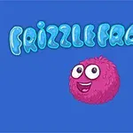 Sinisellä taustalla vaaleansinisellä tekstillä kirjoitettu FRIZZLE FRAZ 6 ja alla hymyilevä vaaleanpunainen, pörröinen hahmo
