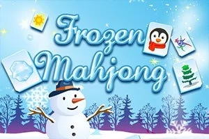 Lumisen maiseman edustalla hymyilevä lumiukko, jonka ympärillä on talviaiheisia laattoja ja sinisen sävyjä