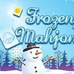 Lumisen maiseman edustalla hymyilevä lumiukko, jonka ympärillä on talviaiheisia laattoja ja sinisen sävyjä