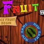 Värikäs puutausta, jossa on teksti Fruit Break ja vesimeloniympyrä teksteillä New Game