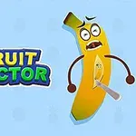Piirrosmainos, jossa on pelokas banaani veitseen pistettynä ja teksti FRUIT DOCTOR