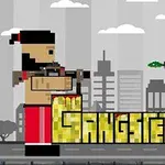 Kaksi pikselihahmoa seisoo vastakkain harmaassa kaupunkimaisemassa, ja heidän alapuolellaan on sana Gangsters