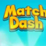 Keltainen teksti Match Dash sinistä taustaa vasten