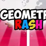 Tekstissä lukee GEOMETRY RASH värikkäillä kirjaimilla punavalkoisella taustalla