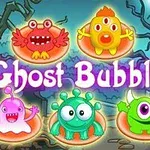Värikäs kuva, jossa viisi eriväristä ja erimuotoista olentoa sekä teksti Ghost Bubbles taustalla tummasävyisessä ympäristössä