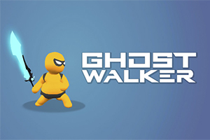 Keltainen hahmo pitelee sinistä miekkaa sinisellä taustalla tekstin GHOST WALKER vieressä