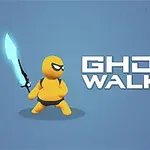 Keltainen hahmo pitelee sinistä miekkaa sinisellä taustalla tekstin GHOST WALKER vieressä