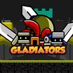 Sarjakuvamaisia ritareita ja miekkoja sisältävä logo, jossa lukee Gladiators