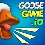 Valkoinen hanhi avaa nokkansa sinisellä taustalla, ja oikeassa yläkulmassa on kirjaimet, joissa lukee GOOSE GAME 