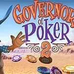 Sarjakuvamainen cowboy pitelee pelikortteja erämaataustalla, lierihattu päässään, pokerimerkkejä ilmassa