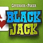Kaksi pelikorttia, patajätkä ja herttaässä, vihreällä taustalla tekstin Black Jack kanssa