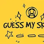 Keltainen tausta, jossa mustalla piirretty teksti Guess My Sketch, tähti, sydän ja ympyrässä hymyilevä piirroshahmo