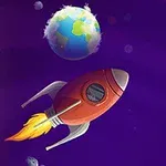 Punainen raketti lentää avaruudessa, taustalla näkyy maapallo ja tähtiä