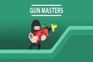 Ninja-asuinen hahmo pitää punaista asetta vihreällä taustalla