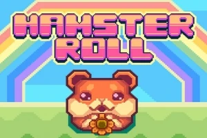 Sarjakuvamainen hamsteri, jolla on kukka suussa, seisoo vihreällä alustalla sateenkaaren edessä, yläpuolella iso teksti