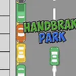 Autojen täyttämä katu, jossa keskellä vihreä auto ja teksti Handbrake Park