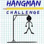 Ruutuvihkopaperille piirretty tikku-ukko hirsipuussa, yläpuolella tekstit HANGMAN ja CHALLENGE