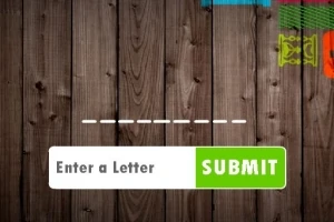 Puisella taustalla on katkoviiva ja tekstikenttä, jossa lukee Enter a Letter sekä vihreä SUBMIT-painike