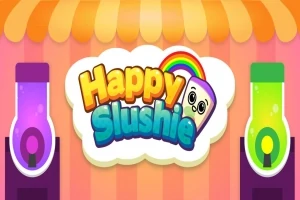 Värikäs kuva, jossa on kaksi juoma-automaattia ja keskellä teksti Happy Slushie sateenkaarella koristettuna