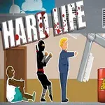 Kuvassa on piirrettyjä hahmoja ja rakennuksen seinään kiinnitetty Hard Life -teksti, jossa on veritahroja, sekä erilaisia esineitä kuten varoitustynnyri ja rikkinäinen tuuletin