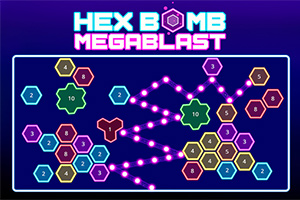 Hexagon-muotoisia värillisiä ruutuja, joissa on numeroita sekä neonvalonauhoja yhdistämässä niitä sinisellä taustalla