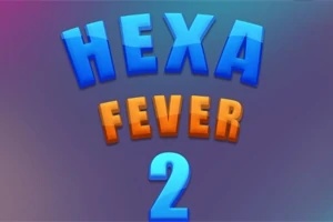 Värikkäät kohokirjaimet muodostavat sanat HEXA FEVER 2 violettisävyisellä taustalla