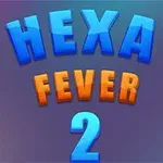 Värikkäät kohokirjaimet muodostavat sanat HEXA FEVER 2 violettisävyisellä taustalla