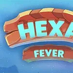 Iso teksti Hexa Fever sinisellä ja oranssilla taustalla