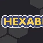 Kuva esittää sanaa HEXABLE sinisellä pohjalla keltaisena tekstinä, taustalla mustia kuusikulmioita