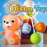 Vaaleansinistä taustaa vasten on nalle, värikkäitä leluja ja palikoita, joiden yläpuolella lukee Hidden Toys