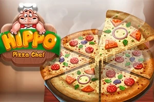 Pizzalohko höyryää lautasella värikkäin täyttein ja logossa hymyilevä kokki-hamppu