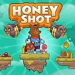 Honey Shot Karhu hahmona avaruuspukuisena pienellÀ saarella, jonka ympÀrillÀ on kaksi suurta mehilÀistÀ ja muita saaria taustalla