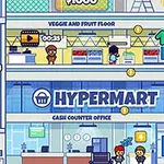 Piirroskuva kerroksittain rakennetusta hypermarketista, jossa on eri osastoja ja kerroksia sekä ihmishahmot asioimassa