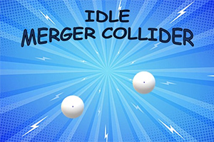 Sinisellä taustalla kaksi valkoista palloa ja teksti IDLE MERGER COLLIDER