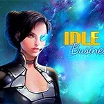 Nainen scifi-puvussa sinisen ja violetin galaktisen taustan edessä
