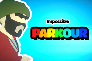 Värikkäissä vaatteissa oleva mies, jolla on parta ja vihreä pipo, seisoo sinistä taustaa vasten tekstin Impossible Parkour vieressä