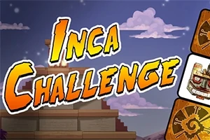 Inkapyramidin taustalla on teksti Inca Challenge ja kortteja, joissa on kultaisia symboleja ja naamio