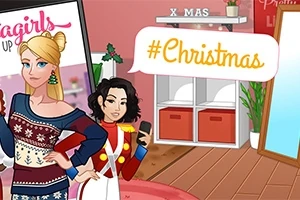 Kaksi hahmoa seisoo jouluisessa huoneessa, yksi pukeutuneena siniseen joulupuseroon ja toinen punaiseen sotilaspukuun, ilmapuhutelohkossa lukee #Christmas